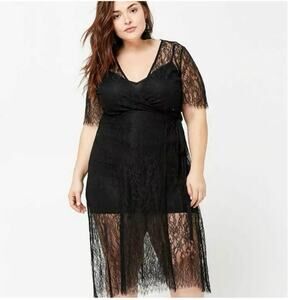 NWT Forever 21 black lace wrap dress size M